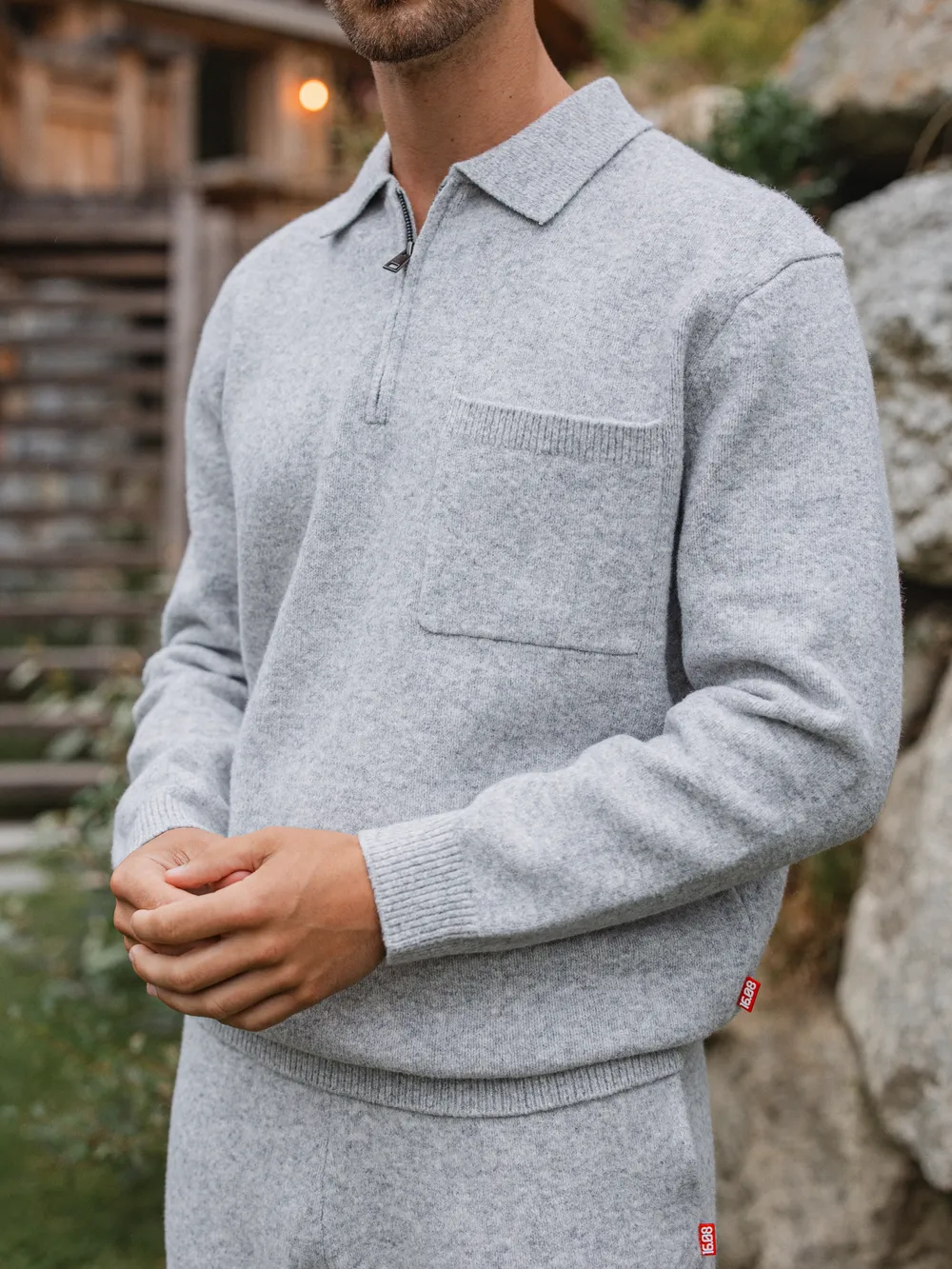 Grey Knit Pocket Polo - Image 4